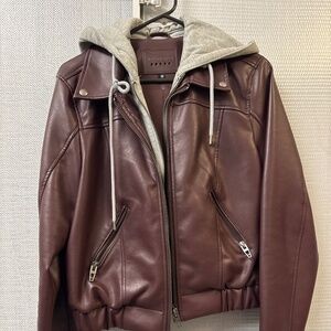 Blanknyc burgundy, leather with hoodie jacket